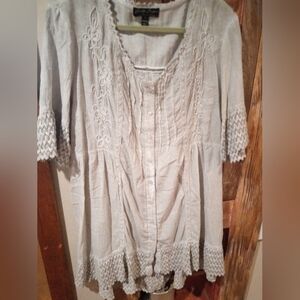 Embroidered Lace Trim Blouse - Cream